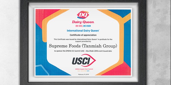 Certification Of Appreciation From Dairy Queen